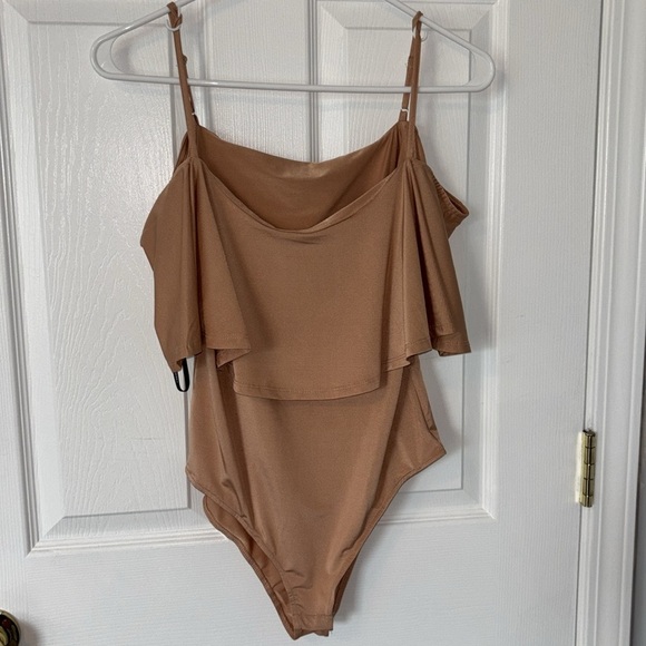 Nude flounce spaghetti strap bodysuit - Picture 1 of 4